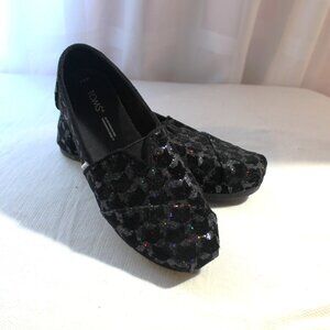 TOMS Black Cat Sparkly Alpargatas, Halloween, Cat Lady, Size 5.5